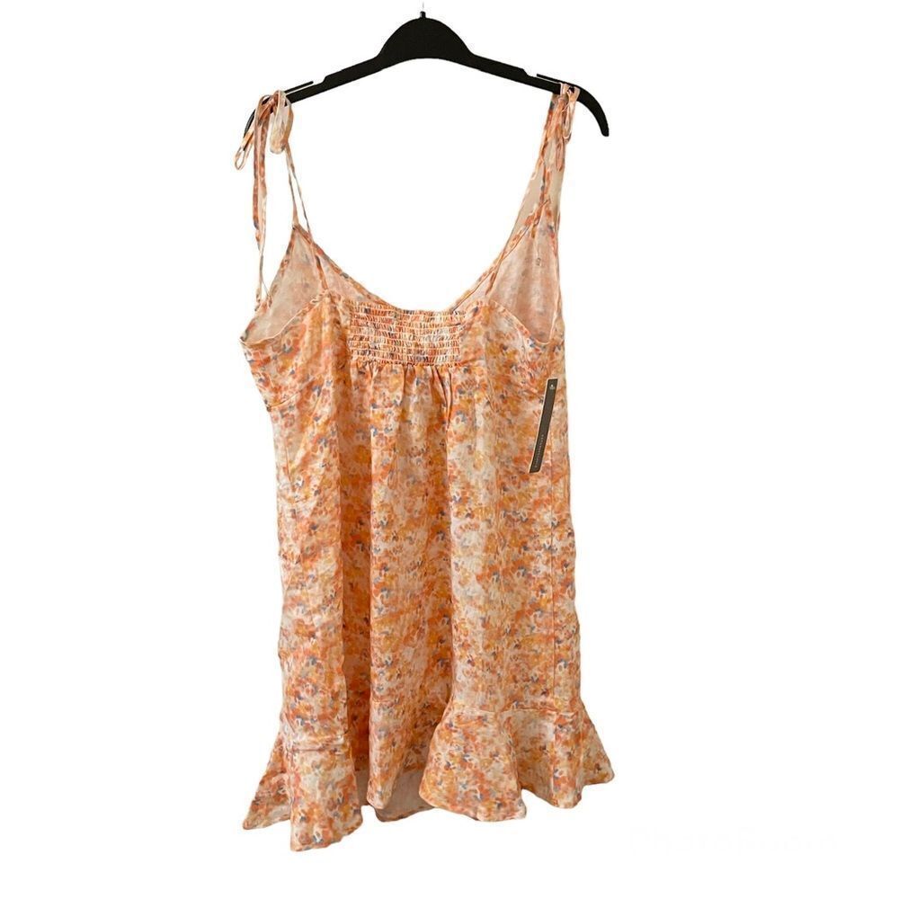 Cloth & Stone Linen Smocked Mini Dress Floral Ruffle L NWT - Picture 4 of 6
